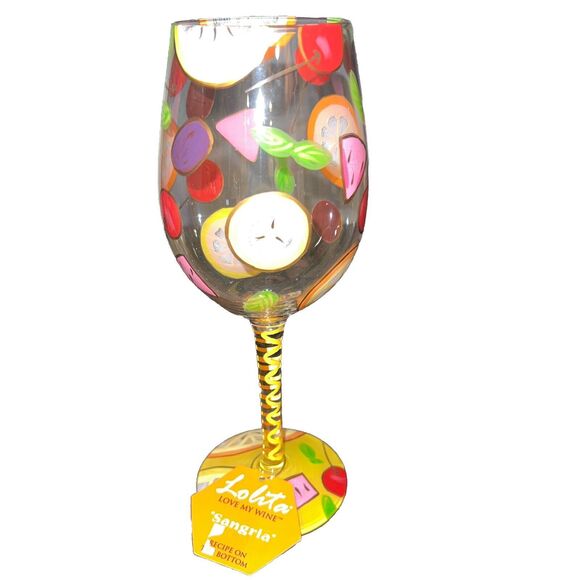 Lolita Love My Wine Sangria Wine Glass Hand Painted 15oz Recipe On Bottom New - Picture 1 of 10